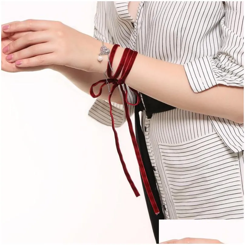 Chain Link Bracelets Sl00355C 2023 Summer Jewelry Red Veet Winding Rope Heart Bracelet For Women Holiday Accessories Drop Delivery Je Dhbad