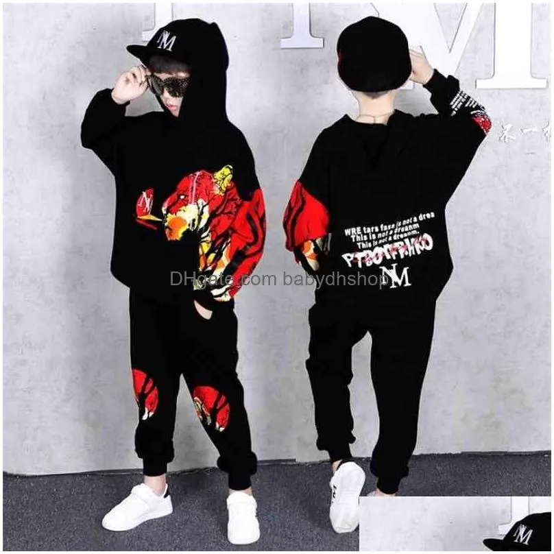 2 pcs children hip hop clothes set boys girls autumn hoodies add haren pants cotton map tracksuit vetement garcon 8 10 12 14 years