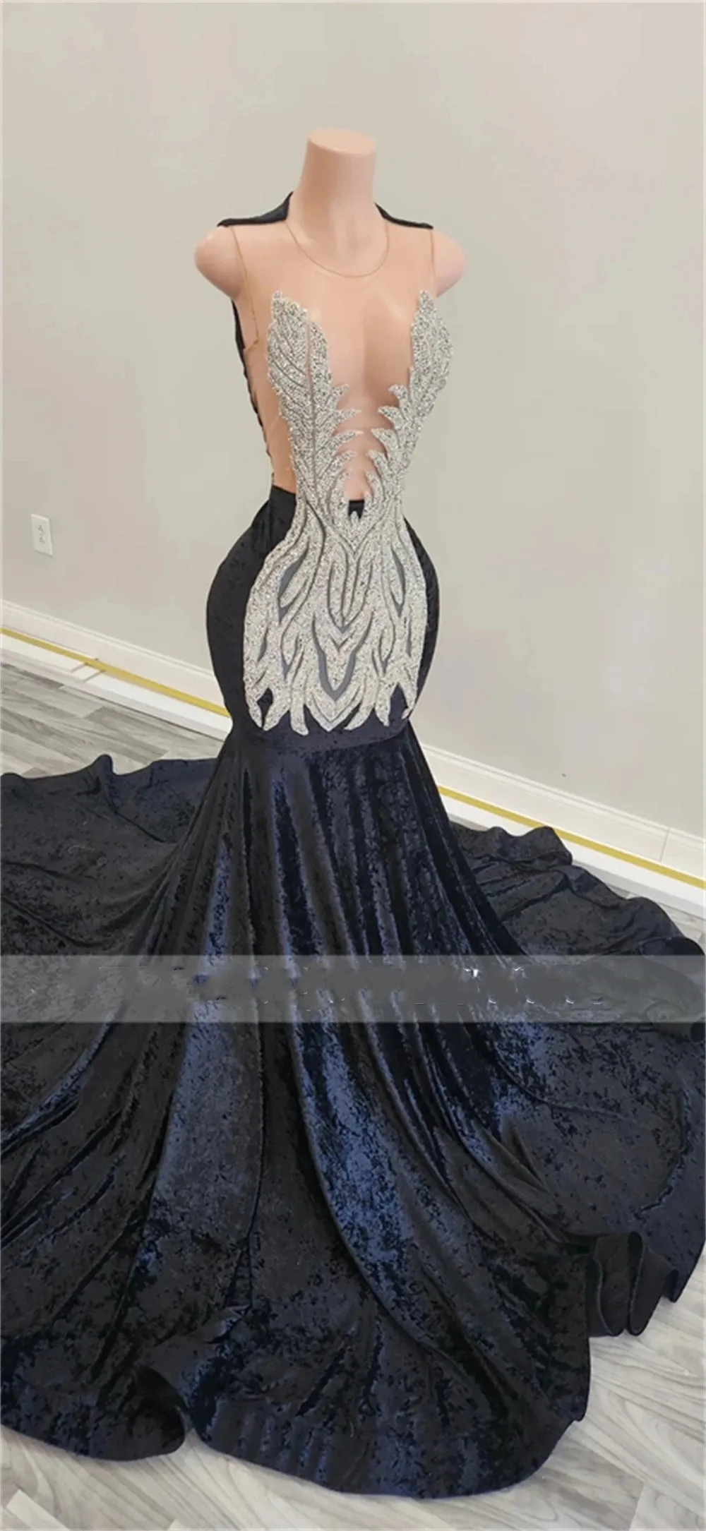 Elegant O Neck Long Prom Dress For Black Girls 2024 Beaded Crystal Birthday Party Dresses Evening Gowns Gown Robe De Bal