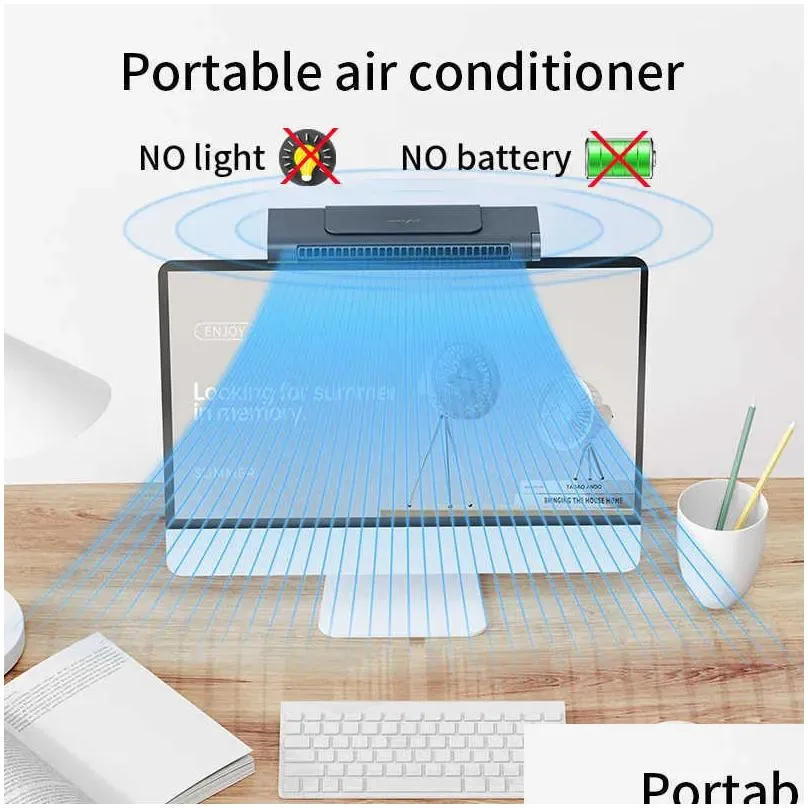 New Portable Air Conditioner Rechargeable Electric Fan Adjustable Cooler with Night Light Office Quiet Ceiling Fan Hanging on Screen