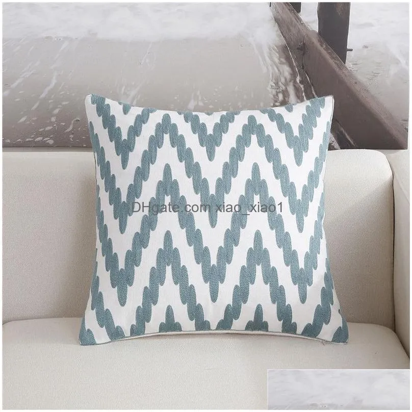 blue white cushion cover fashion geometric embroidery pillow case for sofa bed car simple decorative cushion covers 45x45cm