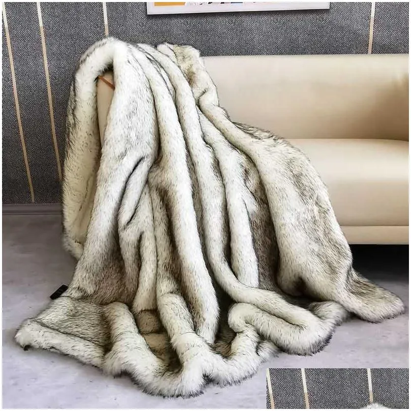 blankets faux fur blanket high-end imitation rabbit fur bedding blanket bed plaid sofa cover home decor blankets for living room bedroom
