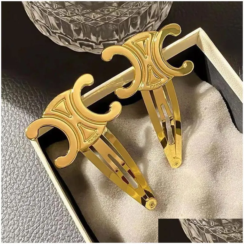 Hair Clips & Barrettes Hair Clips Barrettes 2023 New Fashion 18K Gold Designer Classic Girls Jewelry Accessories Drop Delivery Jewelr Otpeh