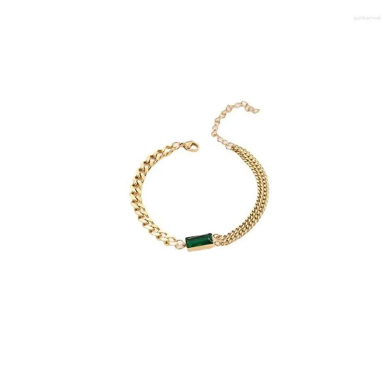 Chain Link Bracelets Simple Gold Plating Geometric Charm Wrist Bangles Shiny Green Crystal Bracelet For Women Girl Exquisite Jewelry Dh5P7
