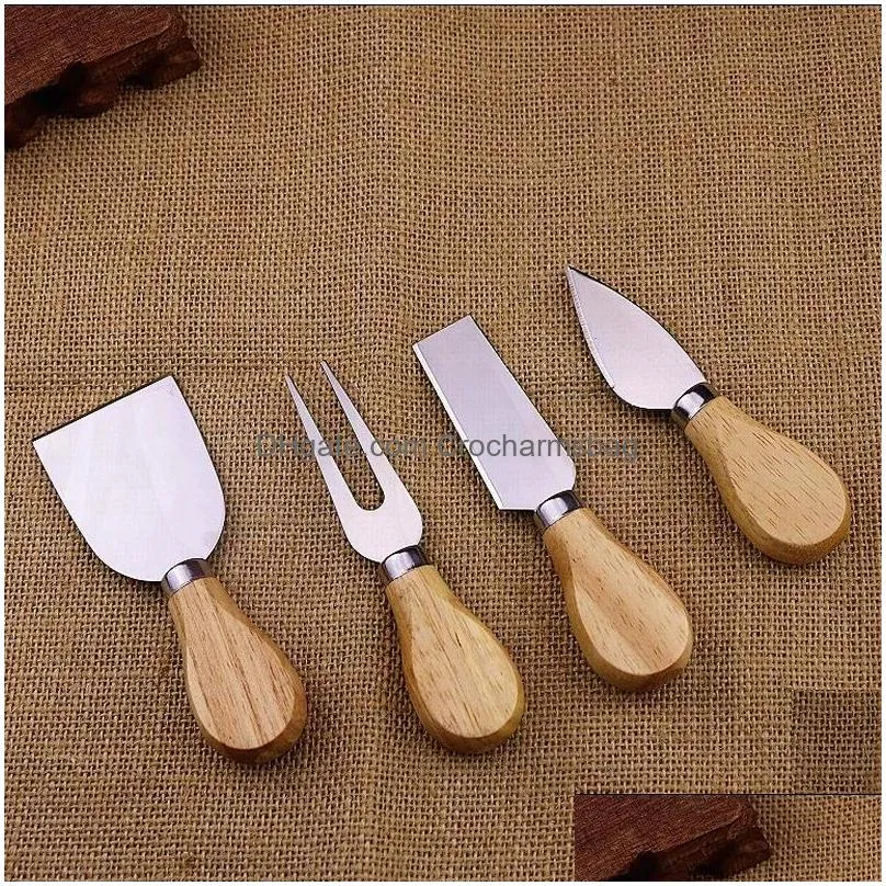 Kitchen Knives Brand New Of 4Pcs/Sets Cheese Knives Board Set Oak Handle Butter Fork Spreader Knife Kit Kitchen Cooking Tools Usef Acc Dhbgx