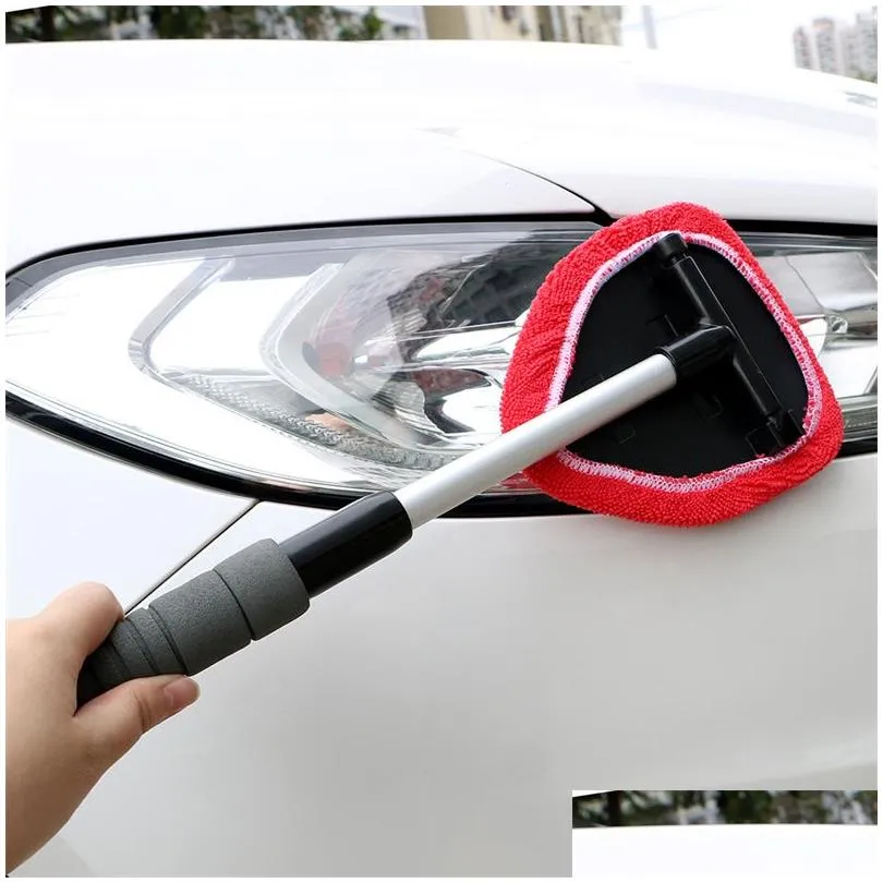 Car Windshields Cleaning Brush Kit Window Cleaner With Extendable Handle Washable Reusable Microfiber Cloth Pad Head Auto Glass Wiper