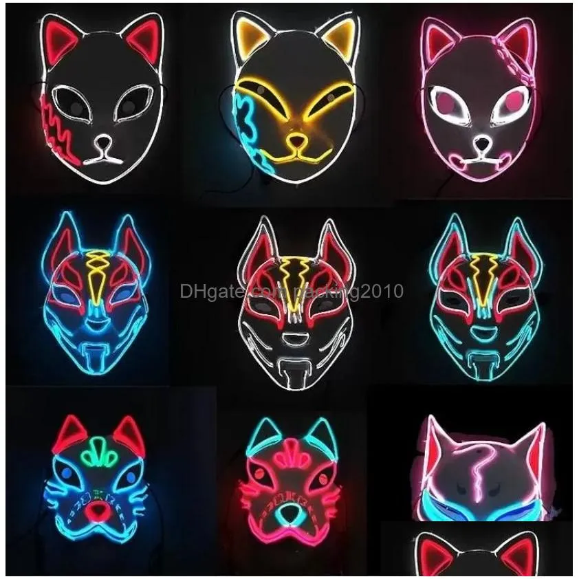 Party Masks Demon Slayer Glowing El Wire Mask Kimetsu No Yaiba Characters Cosplay Costume Accessories Japanese Fox Halloween Led Zt072 Dhie0