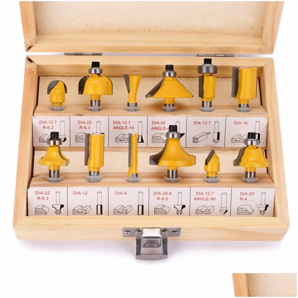 12pcs Milling Cutter Router Bit Set 8mm Wood Cutter Carbide Shank Mill Woodworking Trimming Engraving Carving Cutting Tools