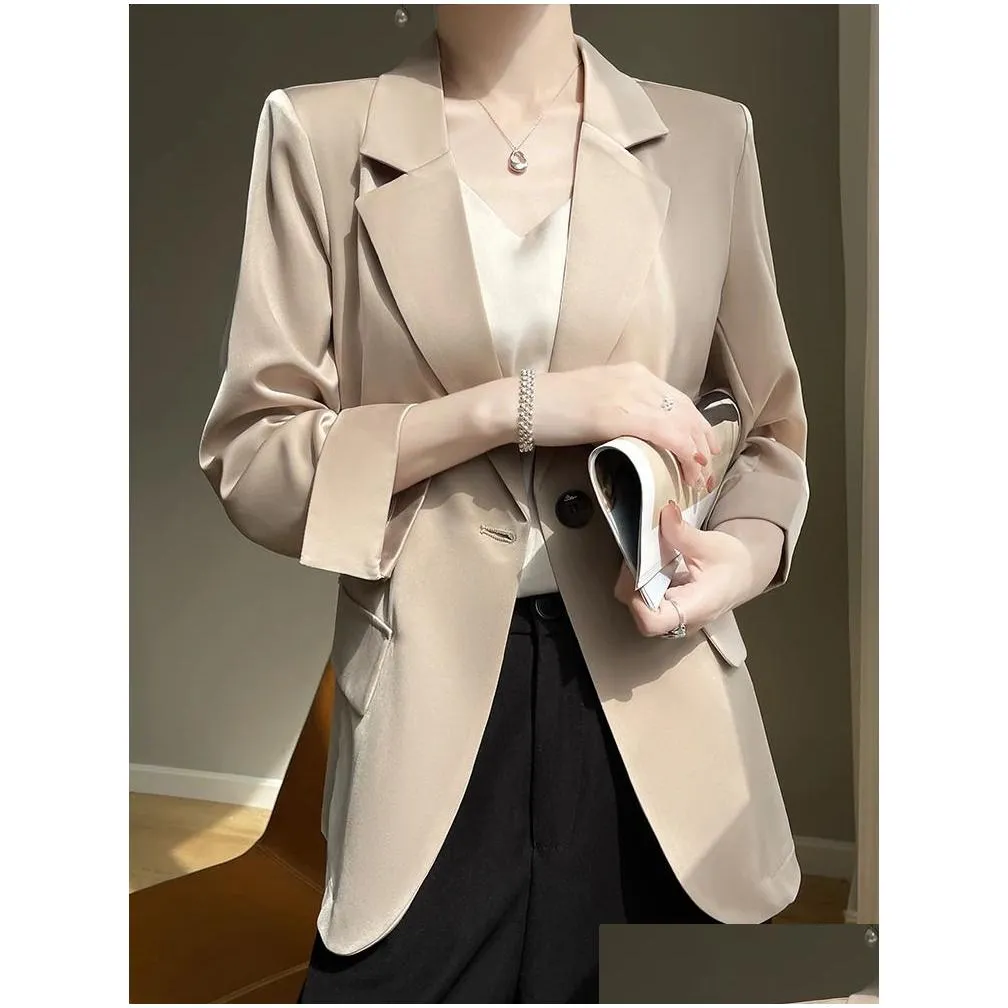 Womens Suits Blazers Acetic Acid Solid Color Suit Jacket Womens HighGrade Casual Loose Thin Spring And Summer Fashion Top 231116