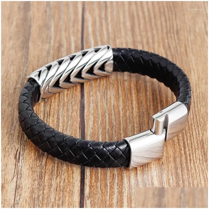 Charm Bracelets Hand Made Men Leather Trendy Bangles Magnetic-Clasp Cowe Braided Mti Layer Wrap Armband Jewelry Gift Drop Delivery Dhp3B