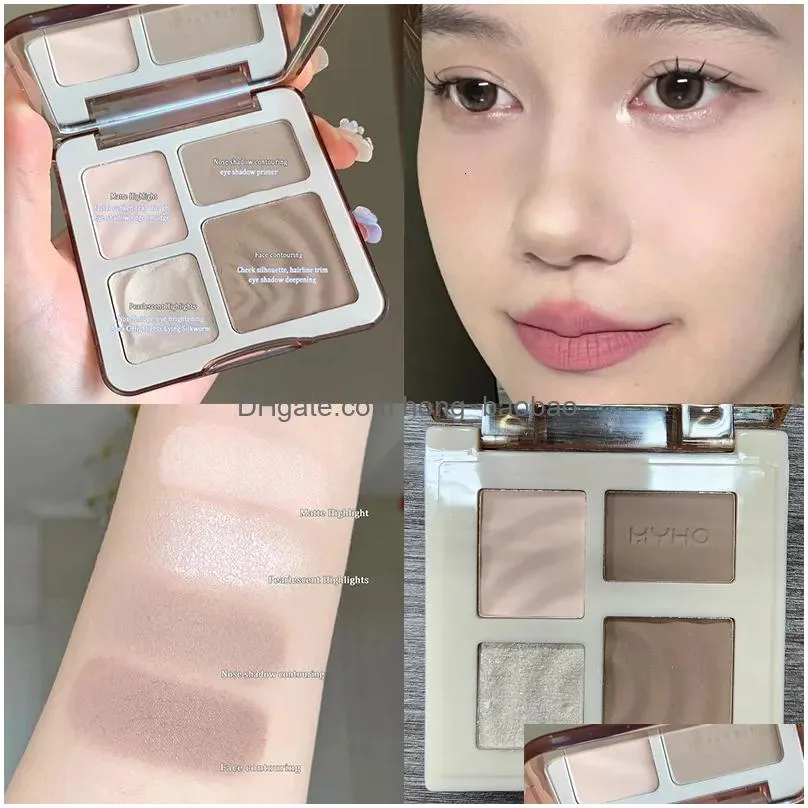 eye shadow four color highlighter contour palette makeup 3d bronzer matte powder rose blush highgloss cosmetics 230829