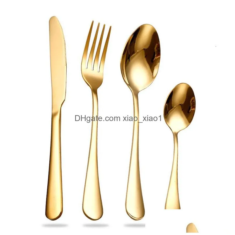 dinnerware gold flatware gold cutlery matte polish stainless steel 304 knife fork spoon wedding tableware silverware