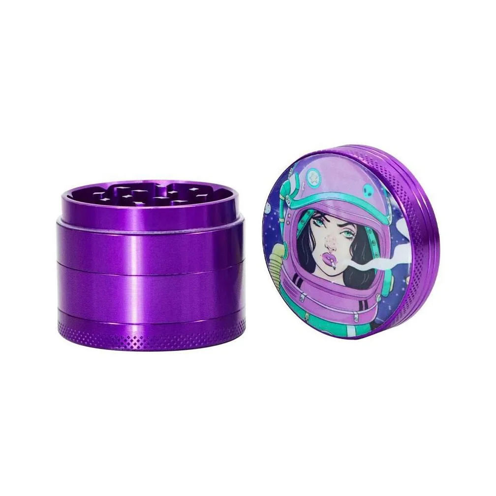 Herb Grinder Chromium Crusher Herb Grinders Aluminum Alloy Purple Smoking Grinder 50X43 Mm 4 Piece With Mix Logo Pattern Metal Tobacco Dhqr0