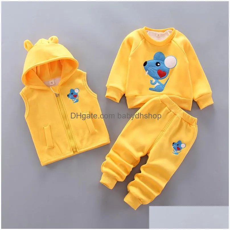 children clothes autumn winter wool toddler boys clothes set cotton topsaddvestaddpants 3pcs kids sports suit for baby boys clothes 201127