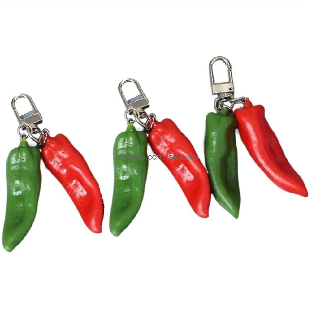  colourful chilli resin keychain garlic food vegetable keyring for women men gift unique creative bag car  box accessories