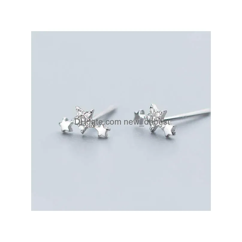 Stud Clear Cz Stars Fashion Stud Earrings For Women 925 Sterling Sier Cute Korean Girls Earings Accessories Oreilles Jewelry 210707 D Dhwhw