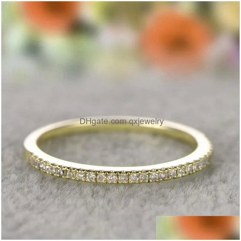 Wedding Rings Simple Fashion Sweet Cute Jewelry 925 Sterling Sier Rose Gold Fill Pave White Sapphire Cz Diamond Women Wedding Band Ri Dhbjf