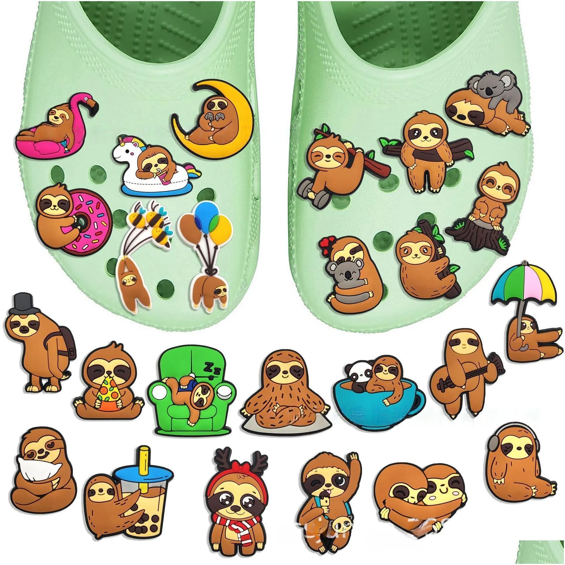 girls animal sloth charms anime charms wholesale childhood memories funny gift cartoon charms shoe accessories pvc decoration buckle soft rubber clog