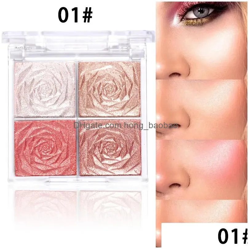 eye shadow four color highlighter contour palette makeup 3d bronzer matte powder rose blush highgloss cosmetics 230829