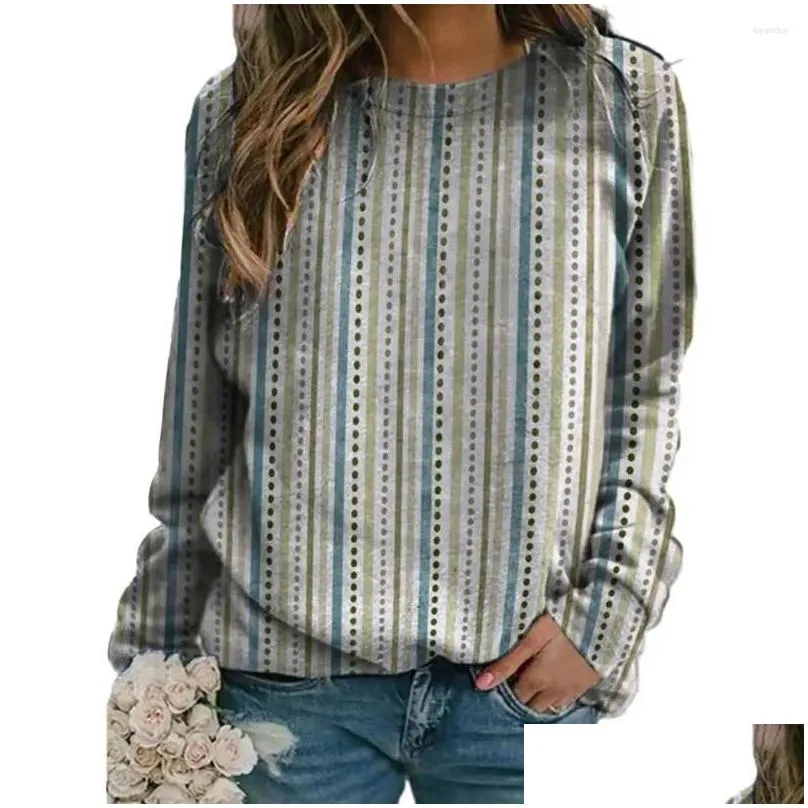 Women`s Hoodies Round Neck Sweatshirt Vintage Floral Striped Print Ethnic Style Loose Pullover For Women Long Sleeve T-shirt Blouse