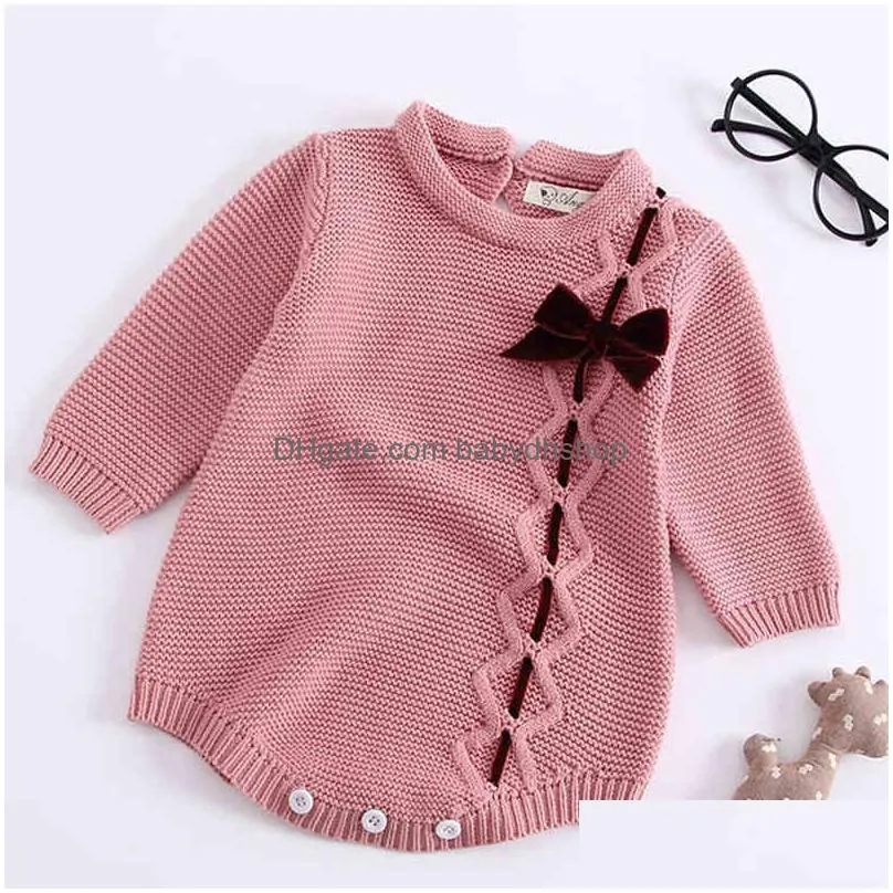 0-3 yrs knitted autumn born long-sleeve knit infant romper jumpsuits baby girls clothes 210417