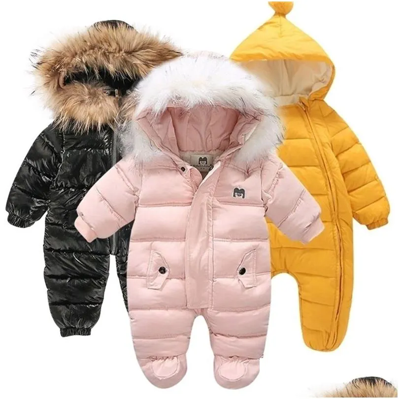 rompers winter baby jacket plus velvet girl snow-proof down cotton boy romper born toddler jumpsuit clothes 221007