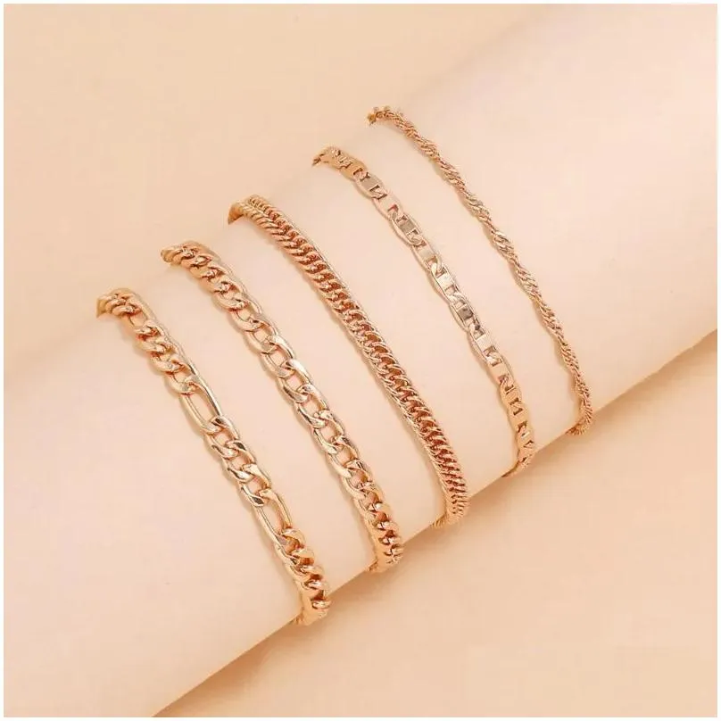 Anklets 925 Sterling Sier 5Pcs/Set Fashionable Minimalist Retro Creative Snake Chain Ankle For Women Jewelry Holidays Drop Delivery Dhbnu