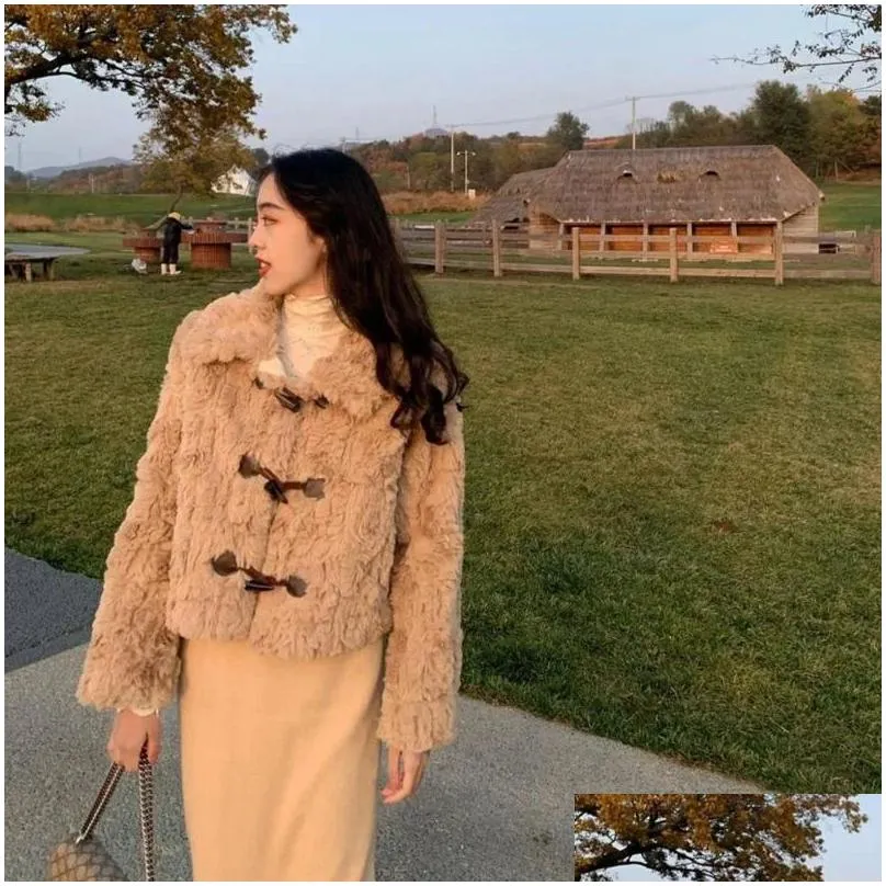 Womens Fur Faux Fur Synthetic Ladies  Fur Coat Fashion Sweet Short Coat Thick Warm Elegant Fur Vintage Jacket Coats Women Mujeres Rabbit