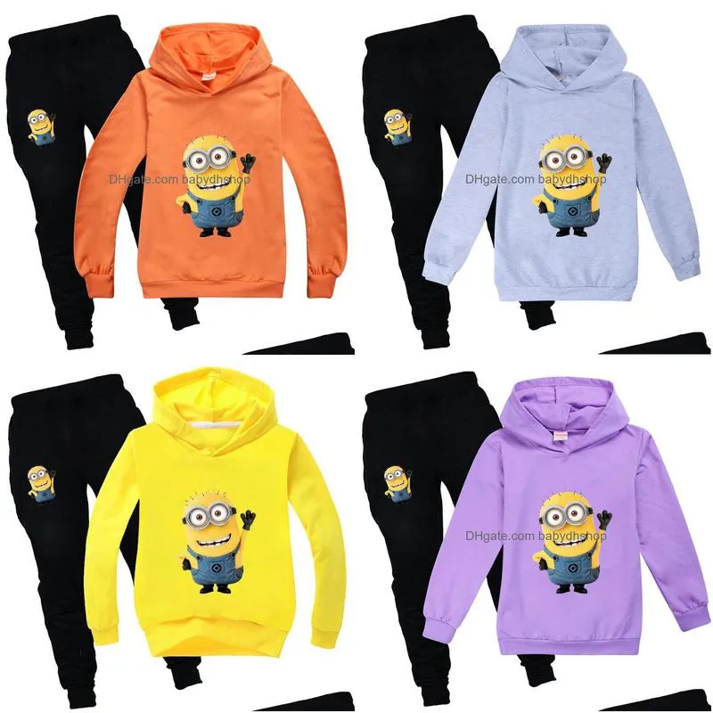 funny cartoon cute minions baby winter clothes print kawaii toddler boys girl fall clothing sets kids yellow outfit 201127