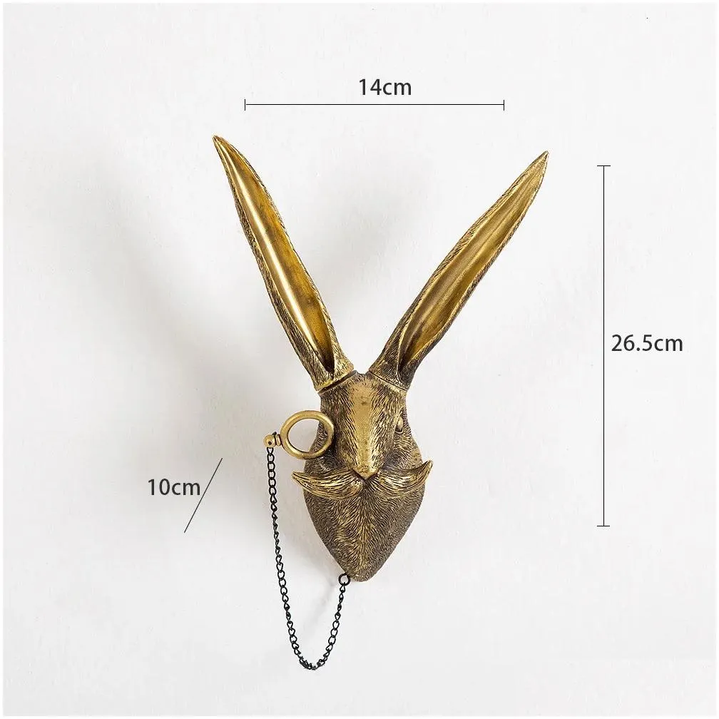 Garden Decorations Antique Bronze Resin Animal Pendant Golden Deer Head Wall Storage Hook Up Background Accessories Decorative Figuri Dh1Fl