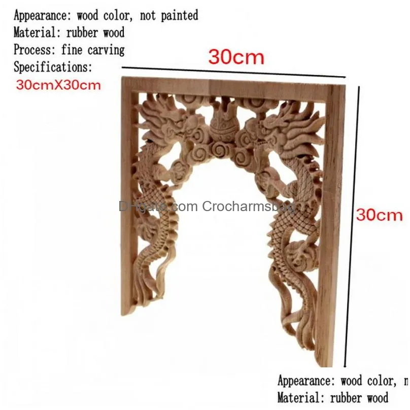 Novelty Items Chinese Niches Double Dragon Play Bead Floral Wood Carved Corner Applique Wooden Carving Decal Furniture Decor Crafts D Dhhkg