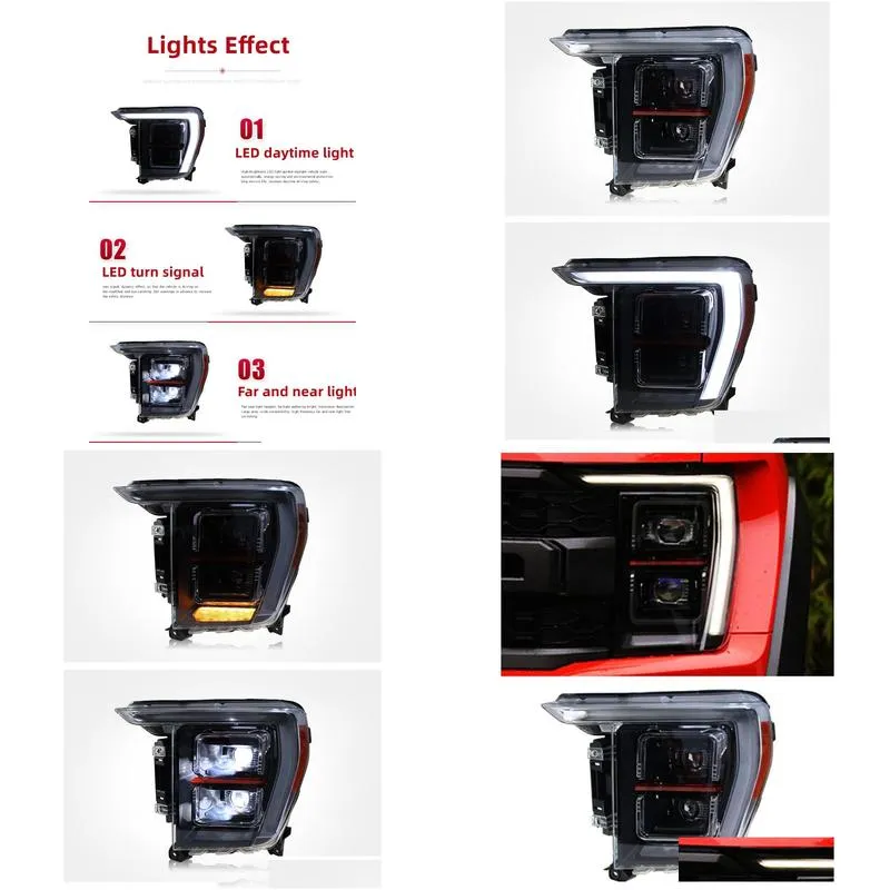 Car Headlight Assembly For Ford F-150 SVT Raptor 20 21-2023 LED Lens Headlights High Beam Signal Lamp