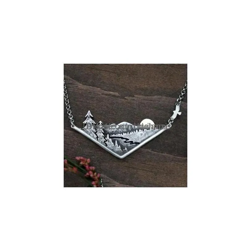 pendant necklaces wandering river mountain valley sunset nature necklace sier plated charm chain women female jewelry gifts drop del