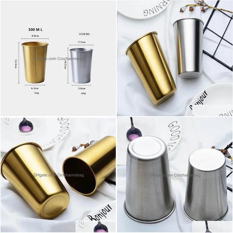 Tumblers 350Ml/500Ml Stainless Steel Mugs Metal Travel Tumbler Pint Glasses Cup Outdoor Cam Drinking Coffee Tea Beer Kitchenware Drop Dhewa