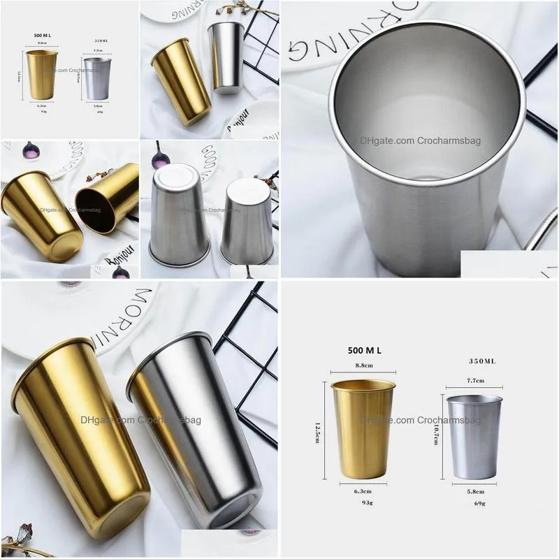 Tumblers 350Ml/500Ml Stainless Steel Mugs Metal Travel Tumbler Pint Glasses Cup Outdoor Cam Drinking Coffee Tea Beer Kitchenware Drop Dhewa