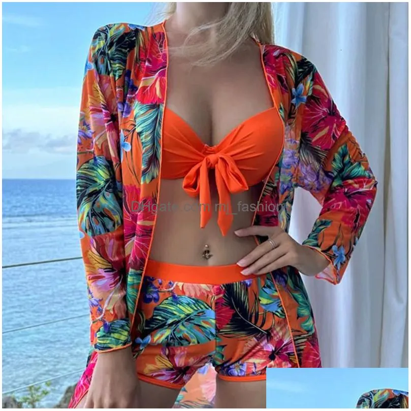 Two-Piece Suits Pink Print Separate Swimsuits Tankini Set Female Swimwear 2023 Sports Beach Wear Two Piece Bathing Suit Pool Women Swi Dhnum