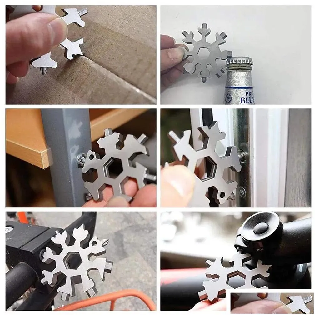 Bicycle Repairing 18in1 Stainless Steel Snowflake Tool Hexagon Wrench 6 7 8 9 10 11 12 14mm Multifunctional Screwdriver Box Bottle Opener EDC Keychain Safety