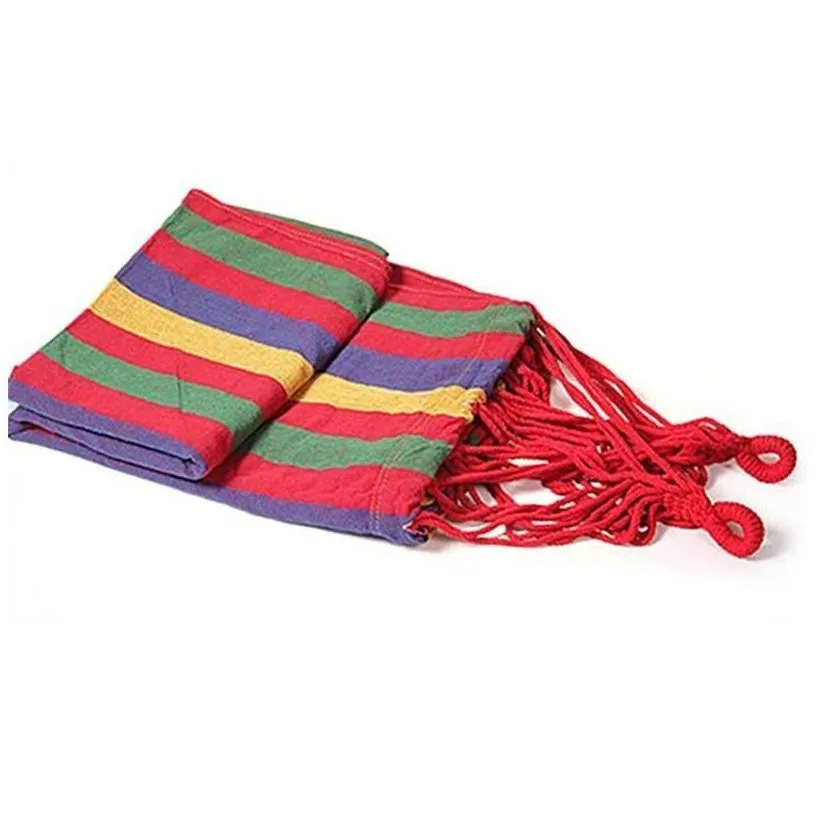 Hammocks Canvas Single Hammock Outdoor Swing Garden Indoor Slee Rainbow Stripe Travel Cam Supplies With Bag Bed 185X80Cm Drop Delive