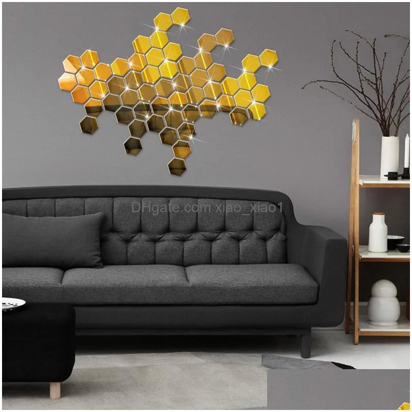 art 3d 50-pieces decorative 3d wall panels faux leather tile golden hexagon