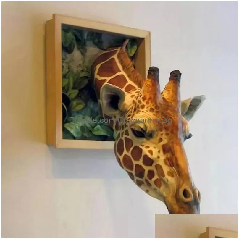 Decorative Objects & Figurines Wall Mounted Animal Head Giraffe Scpture Bust Latex Foam Hanging Decor For Kids Room Living Bar Home De Dh3It