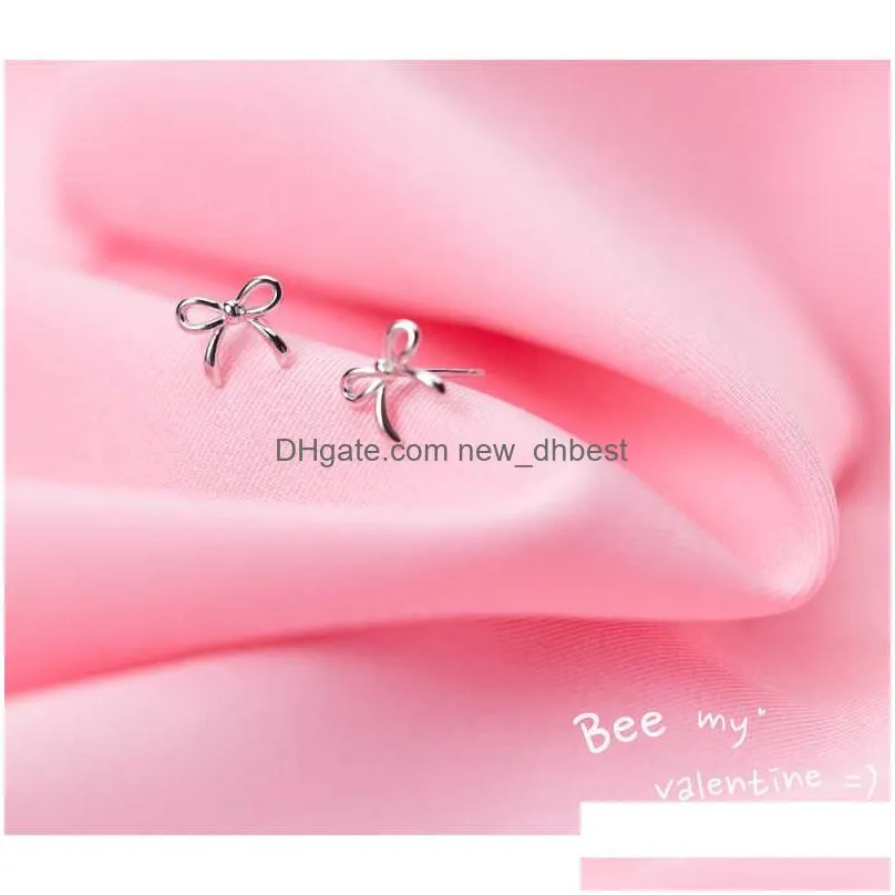 Stud Tiny Simple Bowknot Stud Earrings For Women Girls Kid 925 Sterling Sier Jewelry Korean Style Accessories Gifts 210707 Drop Deliv Dhjky