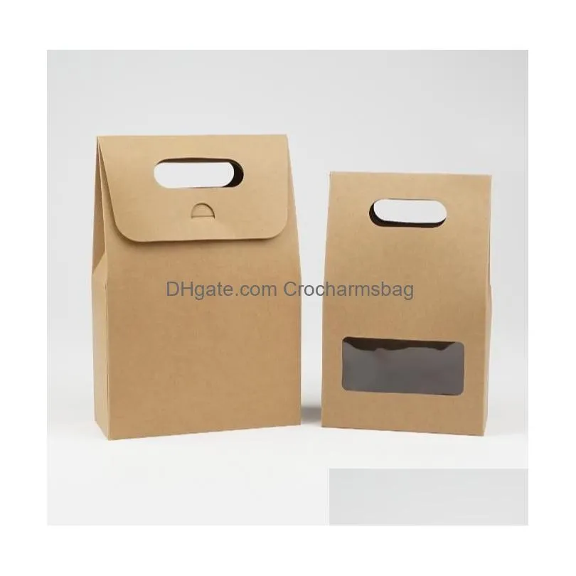 Gift Wrap Diy Paper Packaging Boxes Brown Kraft Handle Box With Clear Window For Gift Wedding Drop Delivery Home Garden Festive Party Dhcrx