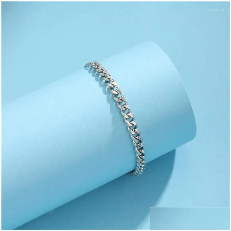 Chain Link Bracelets Bracelet For Women Curb Cuban Chain Stainless Steel Womens Chains Sier Color Jewelry Drop Delivery Jewelry Brace Dhdzg