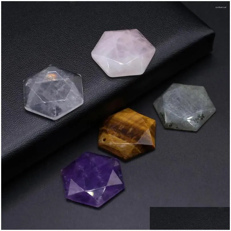 Charms 28X28Mm Hexagonal Pendant Natural Amethysts Tiger Eye Stone For Jewelry Making Supplies Diy Women Necklace Earrings Drop Deliv Dhnk0