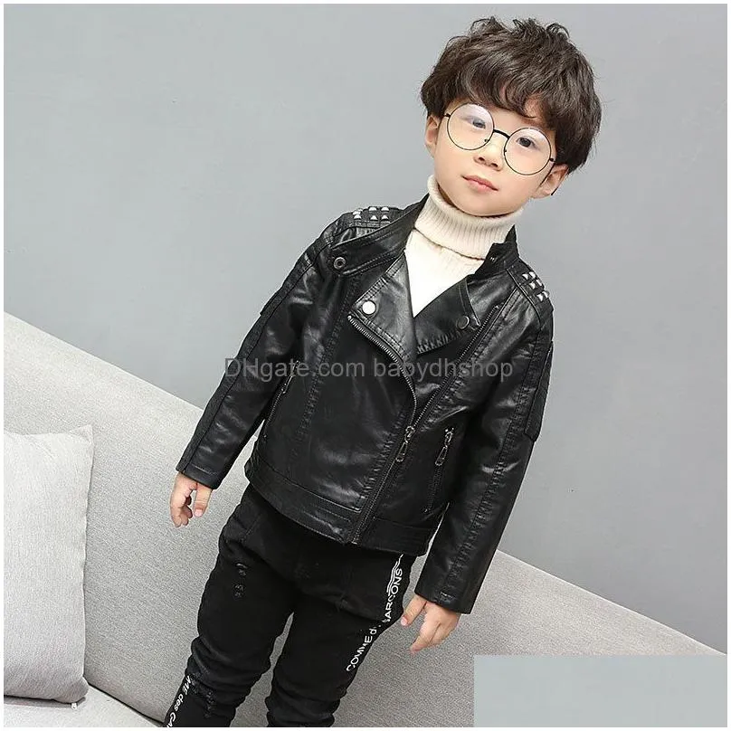 childrens leather jackets autumn winter boys rivets pu leather jacket fashion kids coats 201126