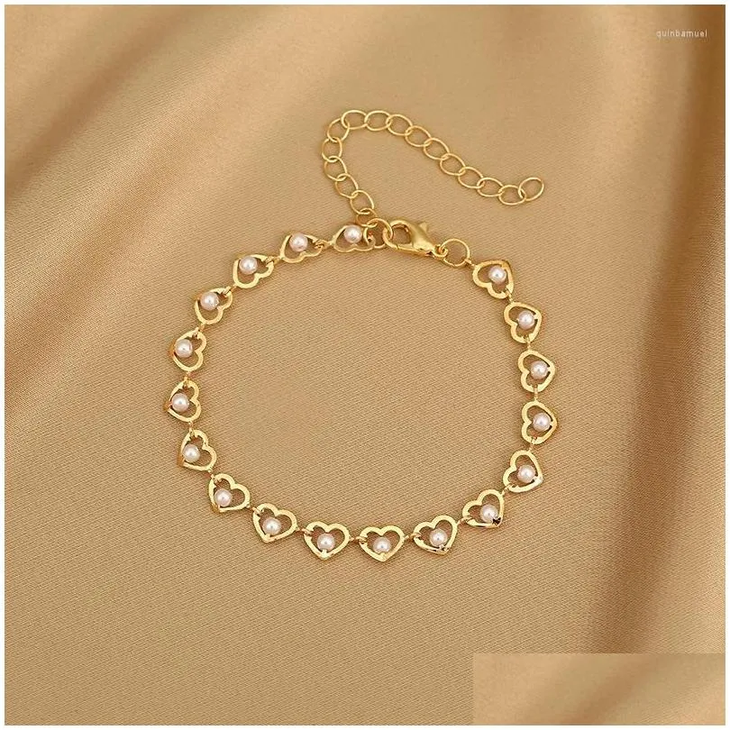 Chain Link Bracelets European And American Jewelry Creative Fashion Bracelet Female Love Pearl Ins-Style Simple Drop Delivery Jewelry Dh9Pg
