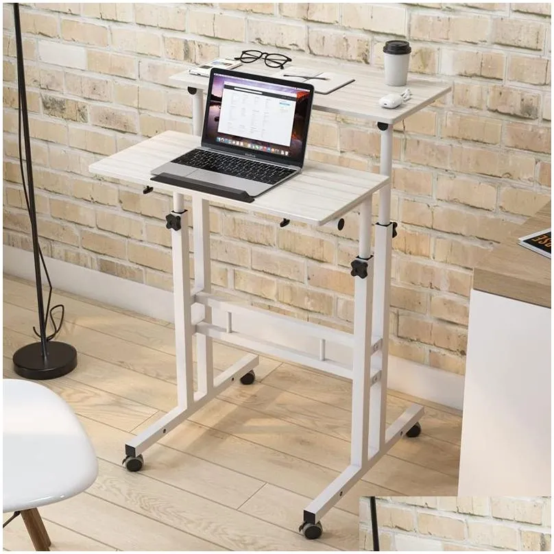 Adjustable Laptop Desk Table 23 6inches Portable Laptop Table Computer Stand Desk Cart Tray Table, White Maple