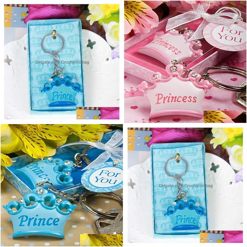Party Favor Blue Pink Crown Themed Princess Key Chains Wedding Baby Favor Good Gift For Showers Drop Delivery Home Garden Festive Part Dhy1N