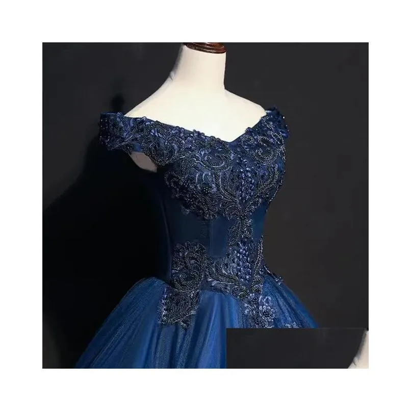 Prom Dresses 2023 Royal Blue Ball Gown Dresses Plus Size Arabic Aso Ebi Lace Beaded Crystals Evening Formal Party Second Reception Bir Ot6Mx