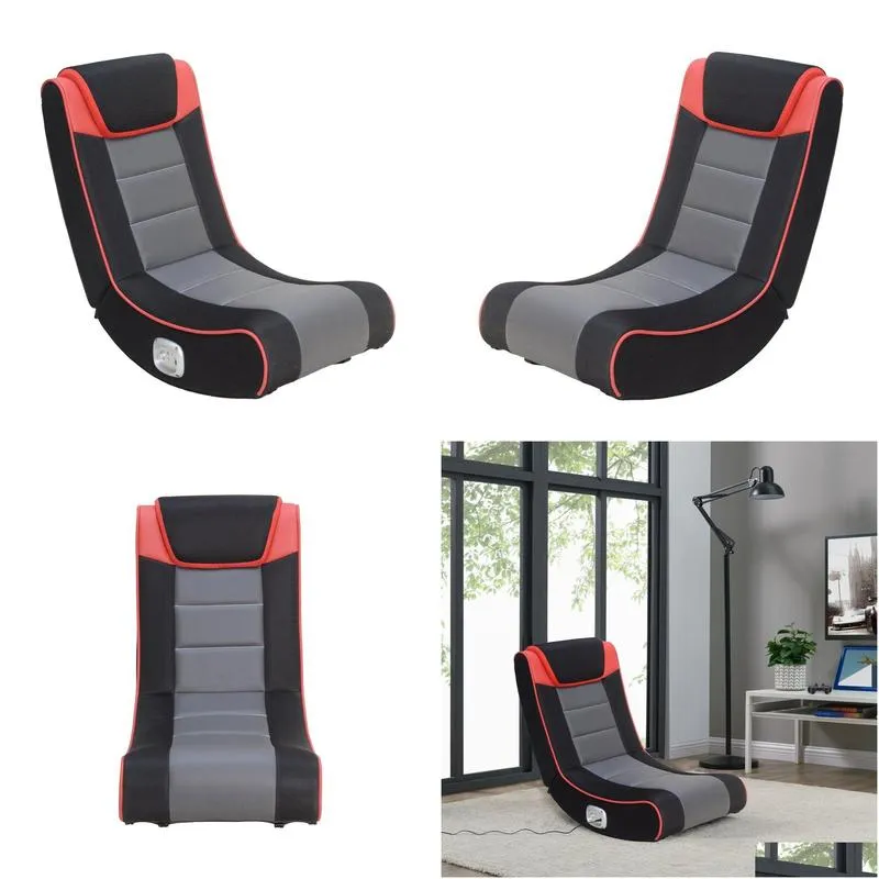 X Rocker Graphite 2 Bluetooth Wireless Foldable Rocking Video Gaming Floor Chair with 2 Speakers, Black Red and Grey